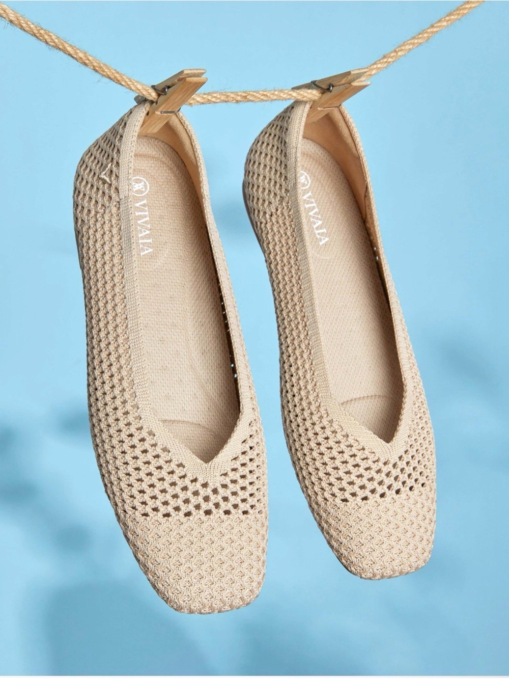 VIVAIA Beige Knit Square Toe Ballet Flats Size 40.5
